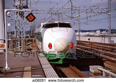 Stock Image - Japan, bullet train waiting departure. Fotosearch