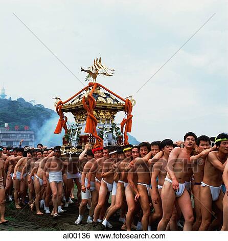 Japan, Kanagawa Prefecture, Enoshima, Tenno-sai, portable shrine carried into the sea View Large Photo Image Stock Photograph - Japan, Kanagawa Prefecture, Enoshima, Tenno-sai, portable shrine carried into the sea. Fotosearch