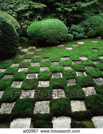 Japan, Kyoto, Chequered pattern garden at Tofuku-ji Temple View Large Photo Image Stock Photo - Japan, Kyoto, Chequered pattern garden at Tofuku-ji Temple. Fotosearch