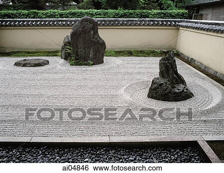 Japan, Kyoto, Ryoan-ji temple, Detail of sand garden, UNESCO world heritage site View Large Photo Image Stock Photograph - Japan, Kyoto, Ryoan-ji temple, Detail of sand garden, UNESCO world heritage site. Fotosearch