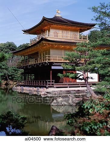 Japan, Kyoto, The Golden Pavilion at Kinkaku-ji Temple. View Large Photo Image Stock Image - Japan, Kyoto, The Golden Pavilion at Kinkaku-ji Temple.. Fotosearch