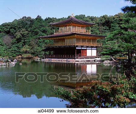 Japan, Kyoto, The Golden Pavilion at Kinkaku-ji Temple. View Large Photo Image Stock Photo - Japan, Kyoto, The Golden Pavilion at Kinkaku-ji Temple.. Fotosearch