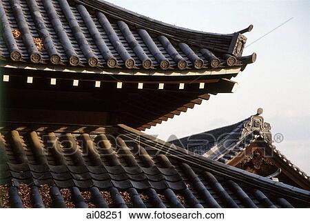 Stock Image - Japan, Narita, temple roof detail. Fotosearch