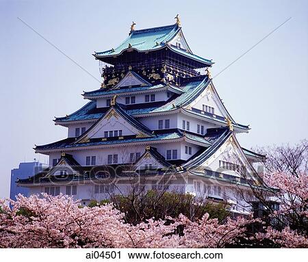 Japan, Osaka, Osaka Castle surrounded by Sakura. View Large Photo Image Stock Image - Japan, Osaka, Osaka Castle surrounded by Sakura.. Fotosearch