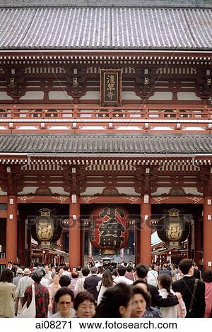 Japan, Tokyo, Asakusa, crowd at Hozomon Gate at Kannon Temple View Large Photo Image Stock Image - Japan, Tokyo, Asakusa, crowd at Hozomon Gate at Kannon Temple. Fotosearch