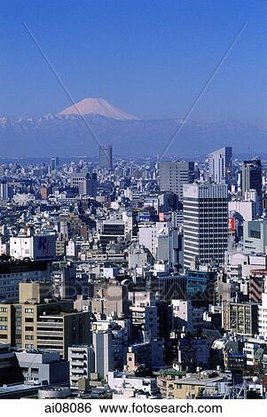Stock Photograph - Japan, Tokyo, City of Tokyo, Mount Fuji in background.. Fotosearch