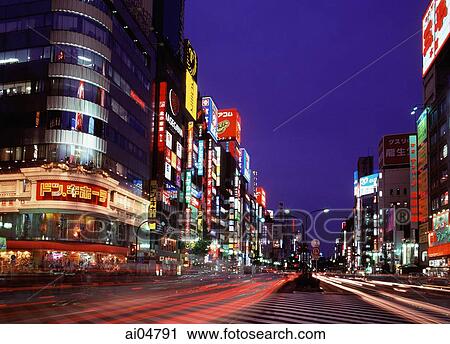 Japan, Tokyo, Shinjuku, busy junction at dusk View Large Photo Image Stock Image - Japan, Tokyo, Shinjuku, busy junction at dusk. Fotosearch