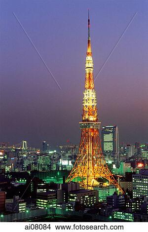 Japan, Tokyo, Tokyo Tower at night. View Large Photo Image Picture - Japan, Tokyo, Tokyo Tower at night.. Fotosearch