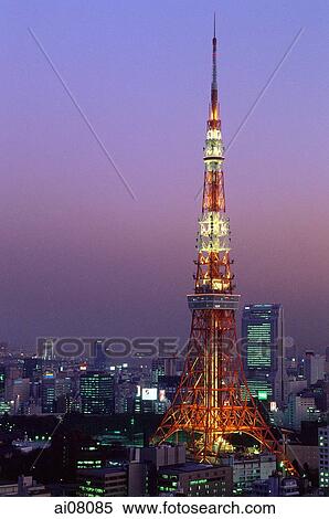 Japan, Tokyo, Tokyo Tower at night. View Large Photo Image Stock Photography - Japan, Tokyo, Tokyo Tower at night.. Fotosearch