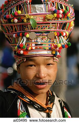 Stock Photography - Laos, Boy from northern tribe wearing costume. Fotosearch