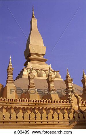 Laos, Vientiane, Main temple, Wat That Luang View Large Photo Image Stock Photo - Laos, Vientiane, Main temple, Wat That Luang. Fotosearch