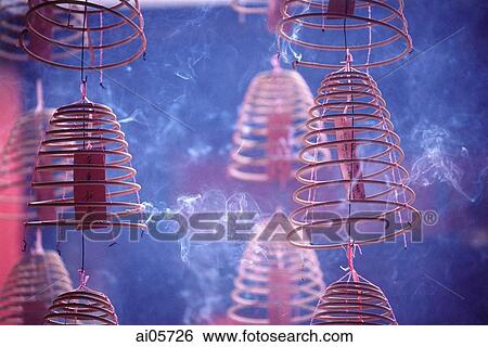 Malaysia, Kuala Lumpur, Chinatown, Burning incense coils hanging from ceiling. View Large Photo Image Stock Photograph - Malaysia, Kuala Lumpur, Chinatown, Burning incense coils hanging from ceiling.. Fotosearch