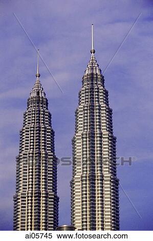 Stock Photography - Malaysia, Kuala Lumpur, Twin tops of Petronas Towers.. Fotosearch