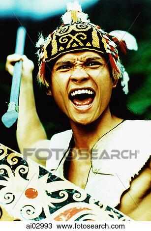Malaysia, Sarawak, Orang Ulu Warrior with spear raised View Large Photo Image Stock Image - Malaysia, Sarawak, Orang Ulu Warrior with spear raised. Fotosearch