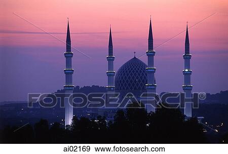 Malaysia, Shah Alam, Sultan Salahuddin Abdul Aziz Shah Mosque at sunset. View Large Photo Image Stock Photo - Malaysia, Shah Alam, Sultan Salahuddin Abdul Aziz Shah Mosque at sunset.. Fotosearch