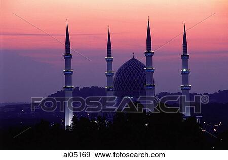 Malaysia, Shah Alam, Sultan Salahuddin Abdul Aziz Shah Mosque at sunset. View Large Photo Image Stock Photo - Malaysia, Shah Alam, Sultan Salahuddin Abdul Aziz Shah Mosque at sunset.. Fotosearch