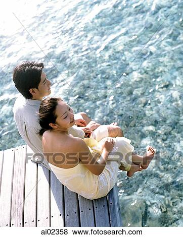 Man and woman sitting on dock, water in background, elevated position View Large Photo Image Stock Photo - Man and woman sitting on dock, water in background, elevated position. Fotosearch