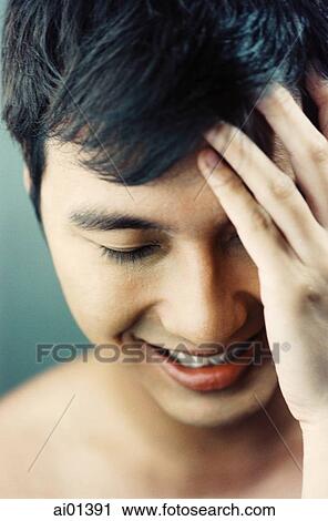 Man with head on hand, eyes closed View Large Photo Image Stock Image - Man with head on hand, eyes closed. Fotosearch