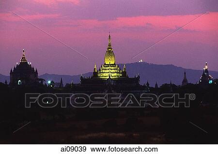 Myanmar (Burma), Bagan, Sunset at Ananda Pahto. View Large Photo Image Stock Photo - Myanmar (Burma), Bagan, Sunset at Ananda Pahto.. Fotosearch