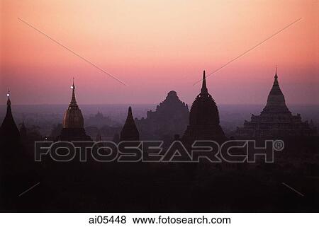 Myanmar (Burma), Bagan, Temples of Bagan at dawn View Large Photo Image Stock Photo - Myanmar (Burma), Bagan, Temples of Bagan at dawn. Fotosearch