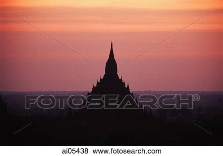 Myanmar (Burma), Dawn over a temple in Bagan View Large Photo Image Stock Photo - Myanmar (Burma), Dawn over a temple in Bagan. Fotosearch