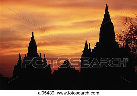 Stock Photo - Myanmar (Burma), Dawn over temples in Bagan. Fotosearch