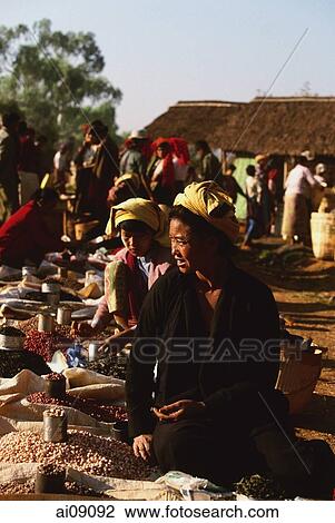 Myanmar (Burma), Inle lake, Pa-o woman selling groundnuts and beans at 5 day market. View Large Photo Image Stock Image - Myanmar (Burma), Inle lake, Pa-o woman selling groundnuts and beans at 5 day market.. Fotosearch