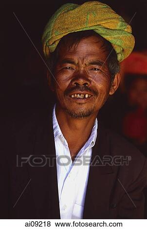 Myanmar (Burma), Near Kalaw, Pa-o man looking at camera, portrait View Large Photo Image Stock Photo - Myanmar (Burma), Near Kalaw, Pa-o man looking at camera, portrait. Fotosearch