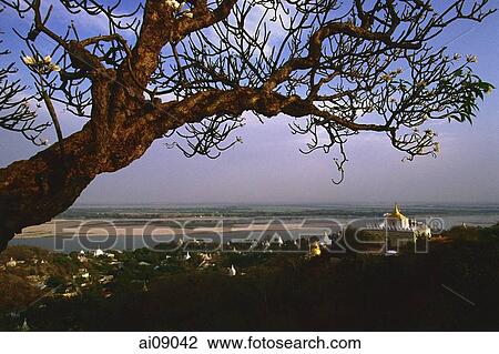 Myanmar (Burma), Sangaing, Mandalay, View across Sangaing hills to the Irrawaddy river. View Large Photo Image Stock Image - Myanmar (Burma), Sangaing, Mandalay, View across Sangaing hills to the Irrawaddy river.. Fotosearch