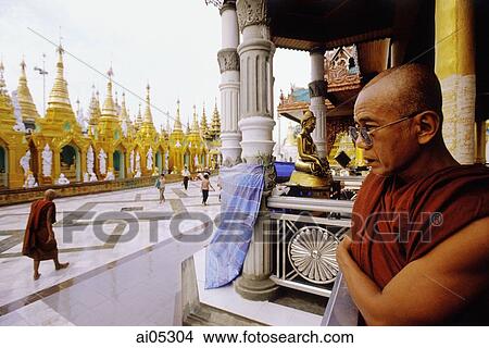 Myanmar (Burma), Yangon (Rangoon), Monks at the Shwedagon Pagoda. View Large Photo Image Picture - Myanmar (Burma), Yangon (Rangoon), Monks at the Shwedagon Pagoda.. Fotosearch