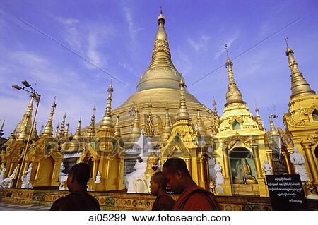 Myanmar (Burma), Yangon (Rangoon), Monks in front of Shwedagon Pagoda. View Large Photo Image Stock Photo - Myanmar (Burma), Yangon (Rangoon), Monks in front of Shwedagon Pagoda.. Fotosearch