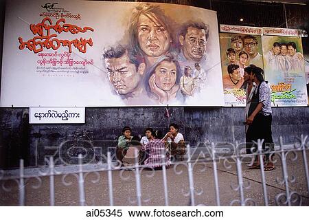 Myanmar (Burma), Yangon (Rangoon), Billboards in front of a cinema advertising an Indian film. Indian films in Hindi and American films in English are both popular in Yangon. View Large Photo Image Stock Photography - Myanmar (Burma), Yangon (Rangoon), Billboards in front of a cinema advertising an Indian film. Indian films in Hindi and American films in English are both popular in Yangon.. Fotosearch