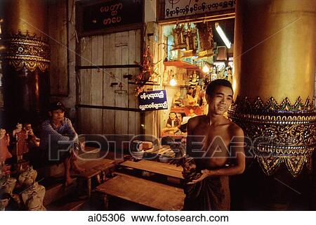 Myanmar (Burma), Yangon (Rangoon), Two men inside the Shwedagon Pagoda. View Large Photo Image Stock Photograph - Myanmar (Burma), Yangon (Rangoon), Two men inside the Shwedagon Pagoda.. Fotosearch