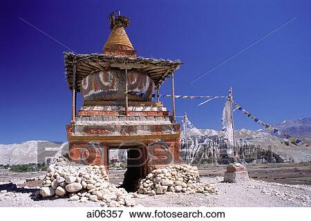 Stock Photo - Nepal, Mustang, Chortens mark boundaries between neighboring districts.. Fotosearch