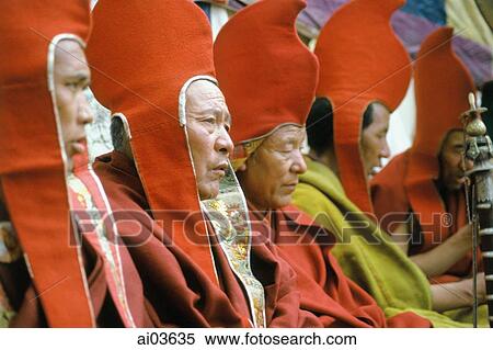Stock Photography - Nepal, Mustang, Lo Manthang, Lamas, Teeji Festival. Fotosearch
