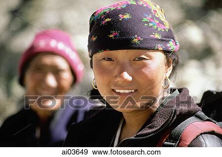 Stock Photo - Nepal, Mustang, Loba girl, portrait. Fotosearch