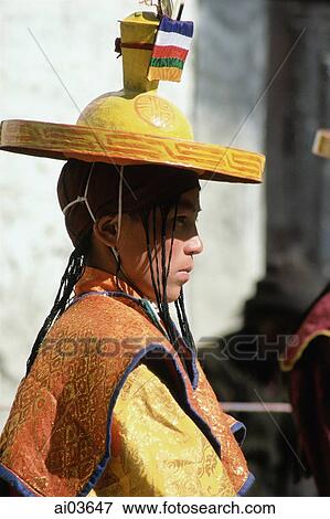Stock Photo - Nepal, Mustang, new hats, old traditions, Teeji Festival. Fotosearch