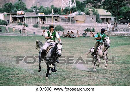 Stock Photo - Pakistan, Northern Areas, Chitral, Polo game.. Fotosearch