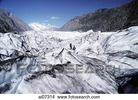 Pakistan, Northern Areas, Hunza Valley, People crossing Shispar Glacier. View Large Photo Image Picture - Pakistan, Northern Areas, Hunza Valley, People crossing Shispar Glacier.. Fotosearch