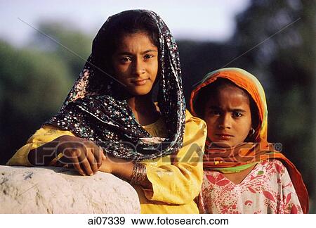Pakistan, Punjab, Multan, Portrait of young Muslim girls. View Large Photo Image Stock Photo - Pakistan, Punjab, Multan, Portrait of young Muslim girls.. Fotosearch