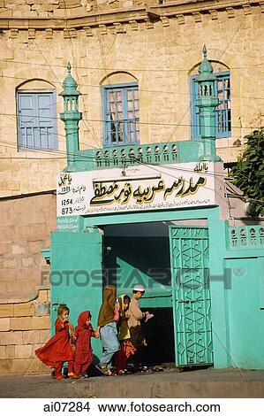 Pakistan, Sind, Karachi, Children walking to religious school. View Large Photo Image Picture - Pakistan, Sind, Karachi, Children walking to religious school.. Fotosearch