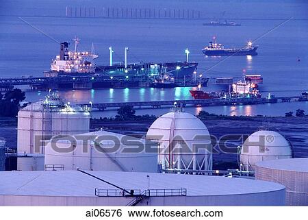 Stock Photograph - Refinery, Pusan, Korea. Fotosearch