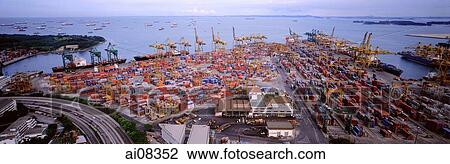 Singapore, aerial view of port View Large Photo Image Stock Image - Singapore, aerial view of port. Fotosearch