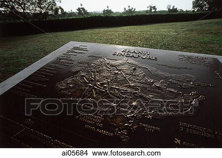 Singapore, Kranji War Memorial, Metal map showing route of invasion of Singapore. View Large Photo Image Picture - Singapore, Kranji War Memorial, Metal map showing route of invasion of Singapore.. Fotosearch