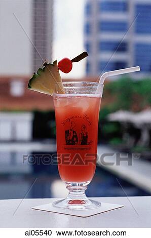 Stock Image - Singapore, Raffles Hotel, a Singapore Sling (mixed drink).. Fotosearch