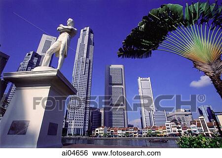 Singapore, skyline with Raffles Statue in foreground View Large Photo Image Stock Photograph - Singapore, skyline with Raffles Statue in foreground. Fotosearch