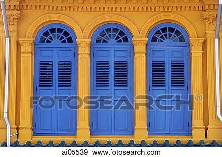 Singapore, Tanjong Pagar district, facade of old shophouse. View Large Photo Image Stock Photo - Singapore, Tanjong Pagar district, facade of old shophouse.. Fotosearch