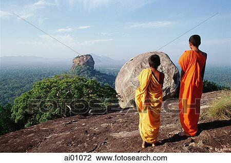 Sri Lanka, Sigiriya Lion Fortress, young monks in foreground View Large Photo Image Stock Image - Sri Lanka, Sigiriya Lion Fortress, young monks in foreground. Fotosearch