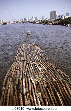 Thailand, Bangkok, Chao Phya River, Timber transport by river. View Large Photo Image Stock Image - Thailand, Bangkok, Chao Phya River, Timber transport by river.. Fotosearch