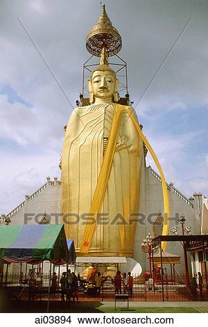Thailand, Bangkok, Wat Indraram, Large statue of Buddha. View Large Photo Image Picture - Thailand, Bangkok, Wat Indraram, Large statue of Buddha.. Fotosearch